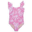 Shade Critters Cute Bubblegum Pink Eyelet Girls Ruffle Shoulder One Piece Swimsuit