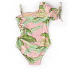 Back of Cabana Palms Girls Shimmer Puff Sleeve Cut Out One Piece Cute Swimsuit 4-14