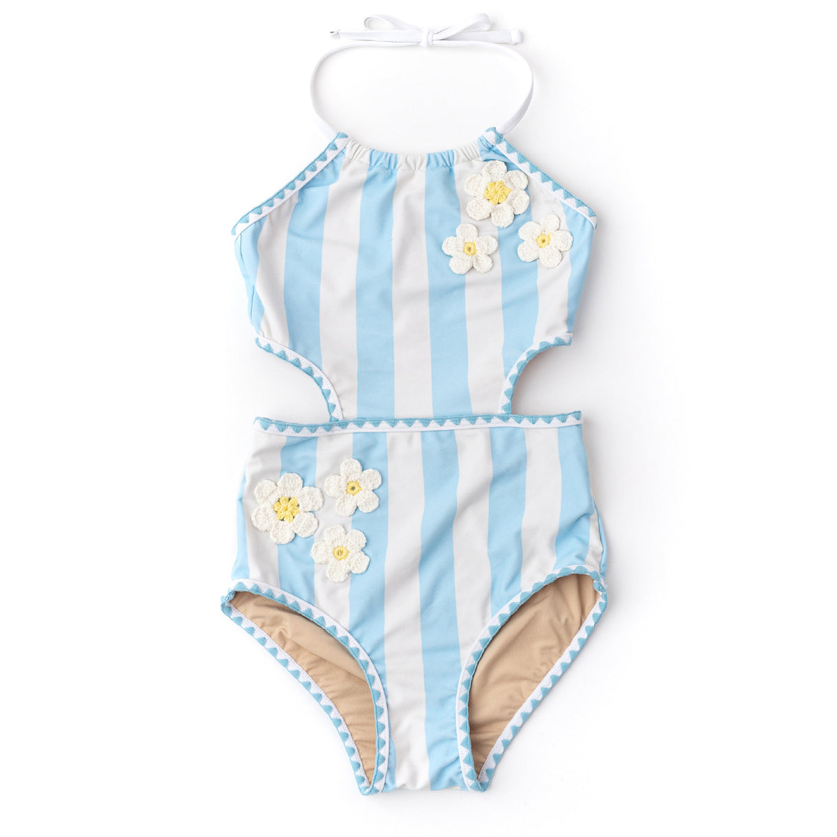 Shade Critters Cabana Daisy Girls Crochet Halter One Piece Swimsuit 2-14