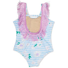 Shade Critters Swimsuit One Piece Fringe Back Girls 6m-10 Lt Blue Daisy Stripe