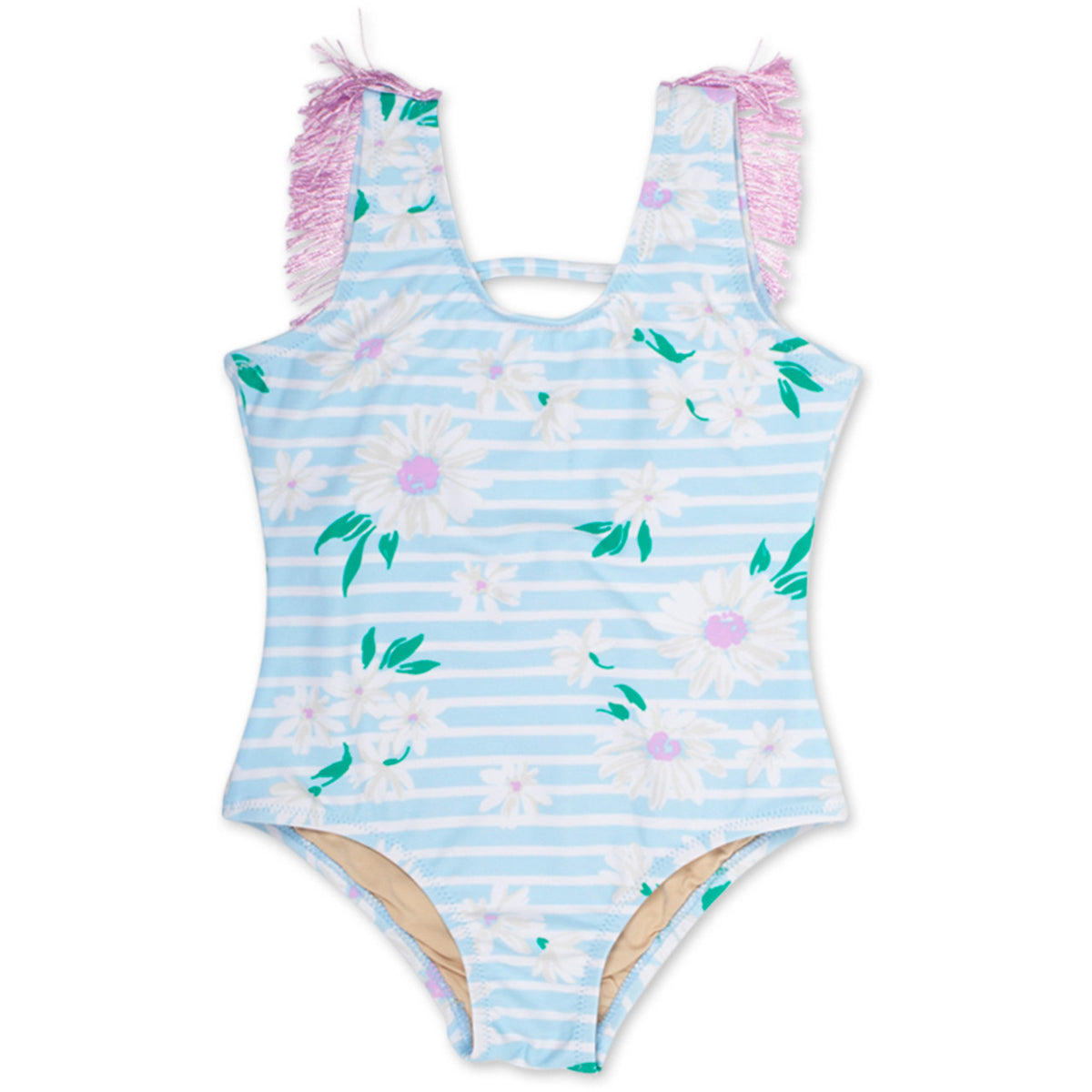 Shade Critters One Piece Fringe Back Girls 6m-10 Lt Blue Daisy Stripe