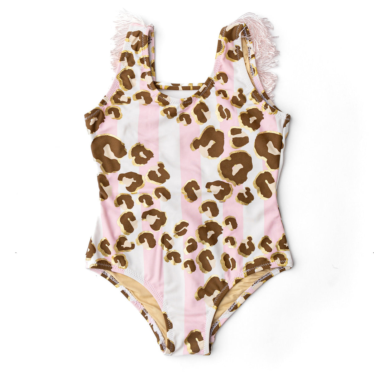 Cute Swimwear by Shade Critters Metallic Leopard Girls Fringe Back One Piece Swimsuit 6m-14