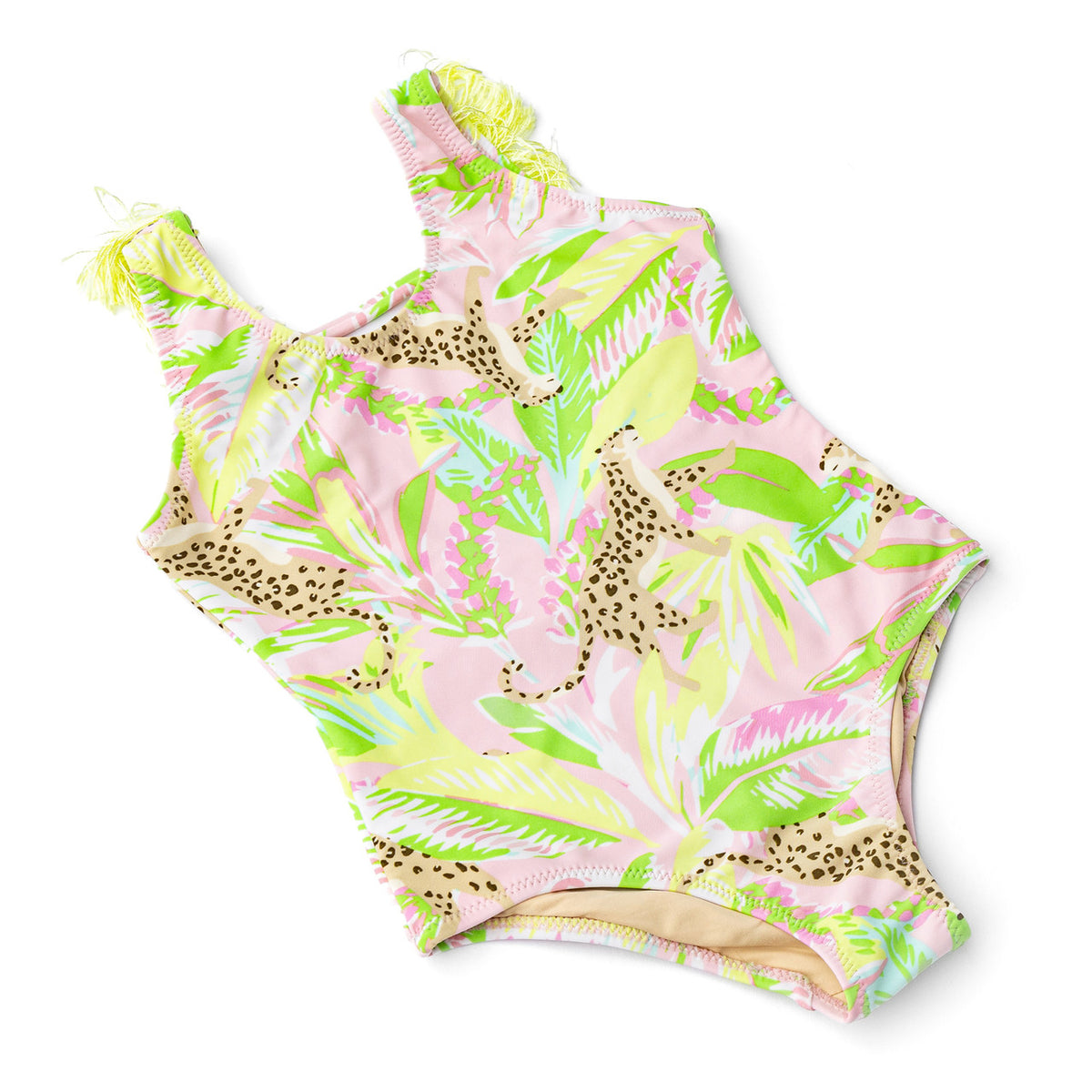 Kids Swim Brand Shade Critters Palm Beach Leopard Girls Fringe Back One Piece Swimsuit 6m-14
