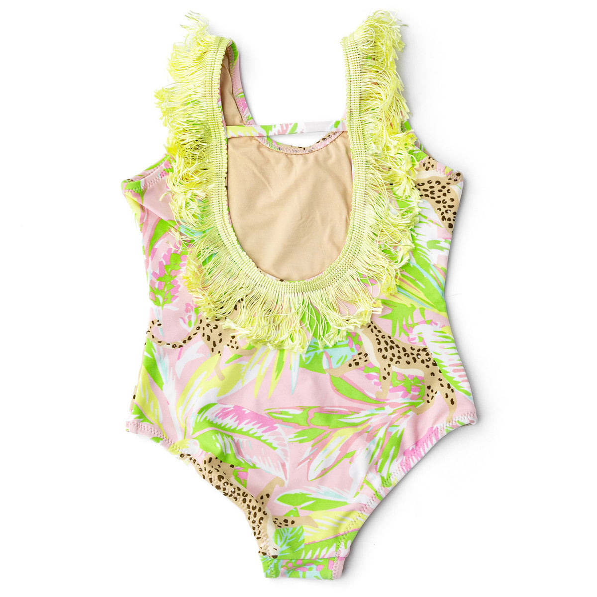 Best Kids Swimwear Brand Shade Critters Palm Beach Leopard Girls Fringe Back One Piece Swimsuit 6m-14