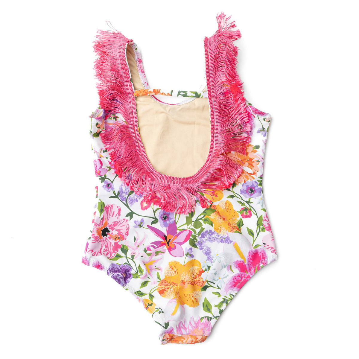 Kids Swim Brand Shade Critters Summer Gardens Girls Fringe Back One Piece Swimsuit 6m-14
