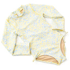 Girls butter blooms floral long sleeve swimsuit with ribbed texture and soft stretch fabric, stylish kids swimwear for sun protection.