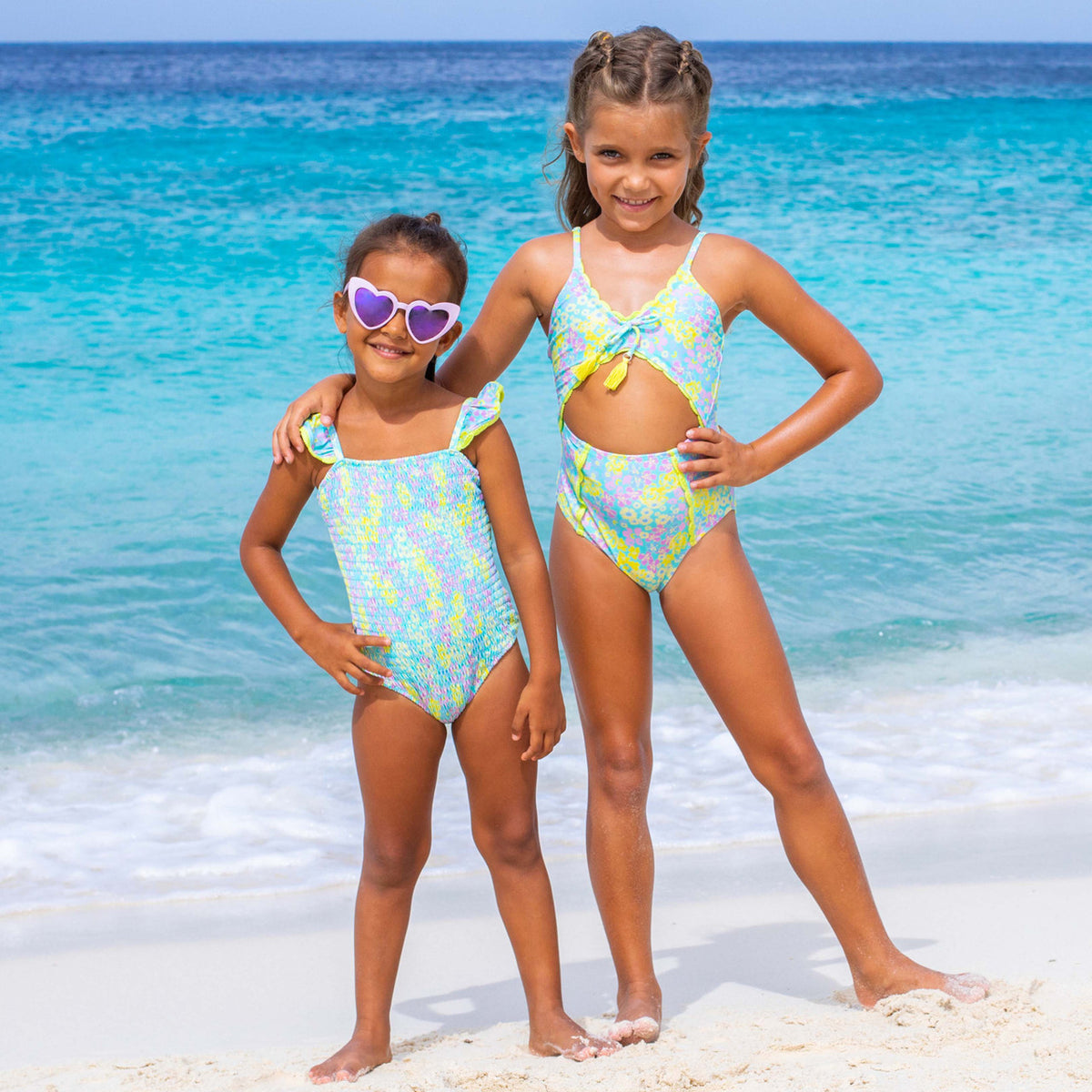 Image of Shade Critters Crochet Floral Girls One Piece Cutout Swimsuit