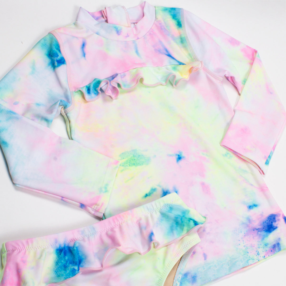 Shade Critters Swimsuit Rashguard Set w/ Ruffle Girls 6m-6 Neon Tie Dye