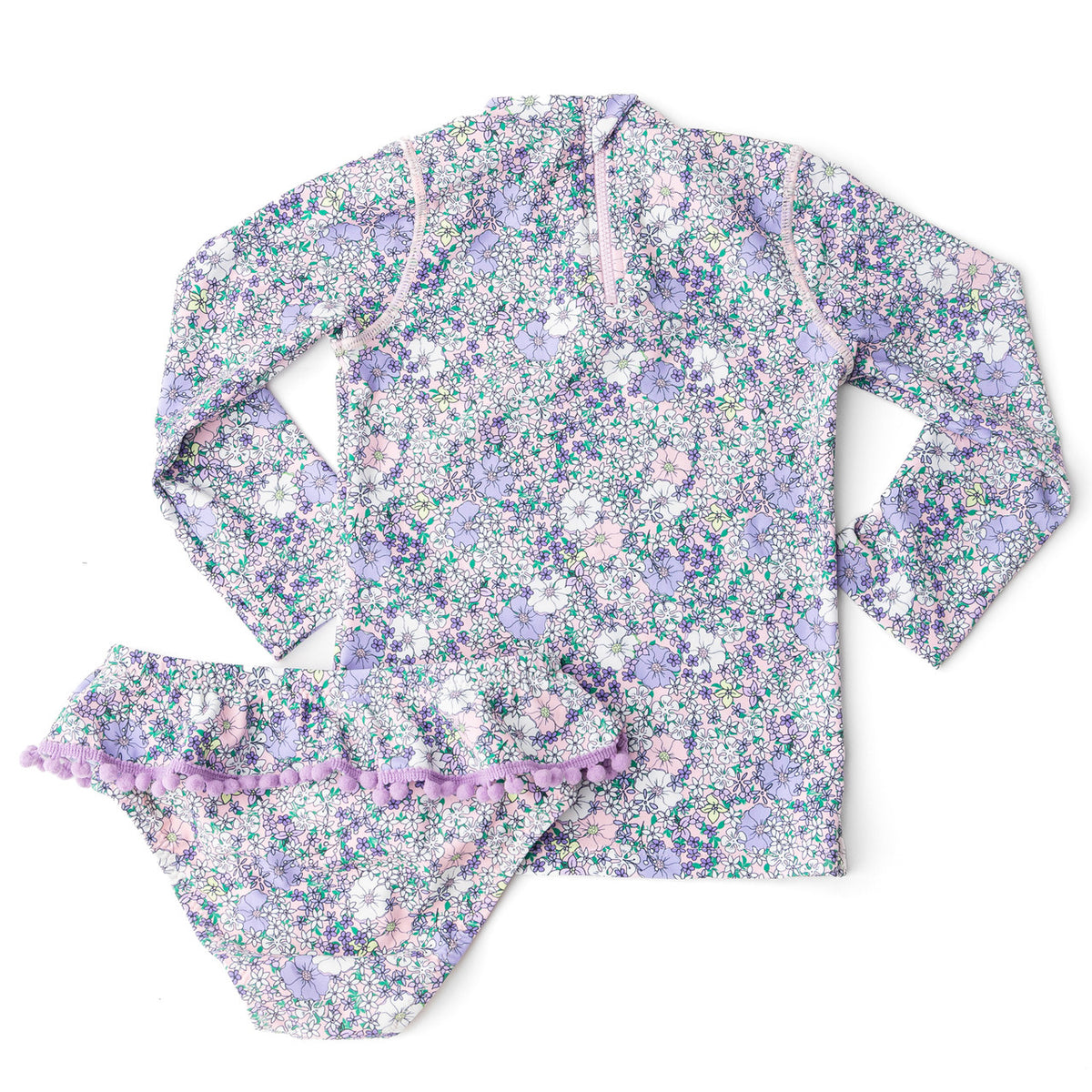 Detail of Shade Critters Flower Power Purple Rashguard Swimsuit Set 6m-6