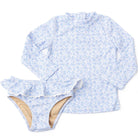 Girls coastal floral rashguard swim set with long sleeve top and coordinating bottoms, cute kids swimwear.