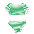 Cute Swimwear by Shade Critters Green Stripe Girls Ribbed Cropped Short Sleeve Two Piece Swimsuit 4t-14