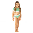 Kids Swim Brand Shade Critters Green Stripe Girls Ribbed Cropped Short Sleeve Two Piece Swimsuit 4t-14