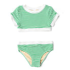 Alternative shot of Shade Critters Green Stripe Girls Ribbed Cropped Short Sleeve Two Piece Swimsuit 4t-14