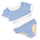 Girls striped ribbed bikini set with short sleeve crop top and stretch fabric, trendy kids two piece swimsuit.