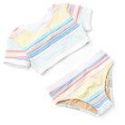 Girls surfer stripe ribbed bikini with short sleeve crop top and soft stretch fabric, stylish kids two piece swimsuit.