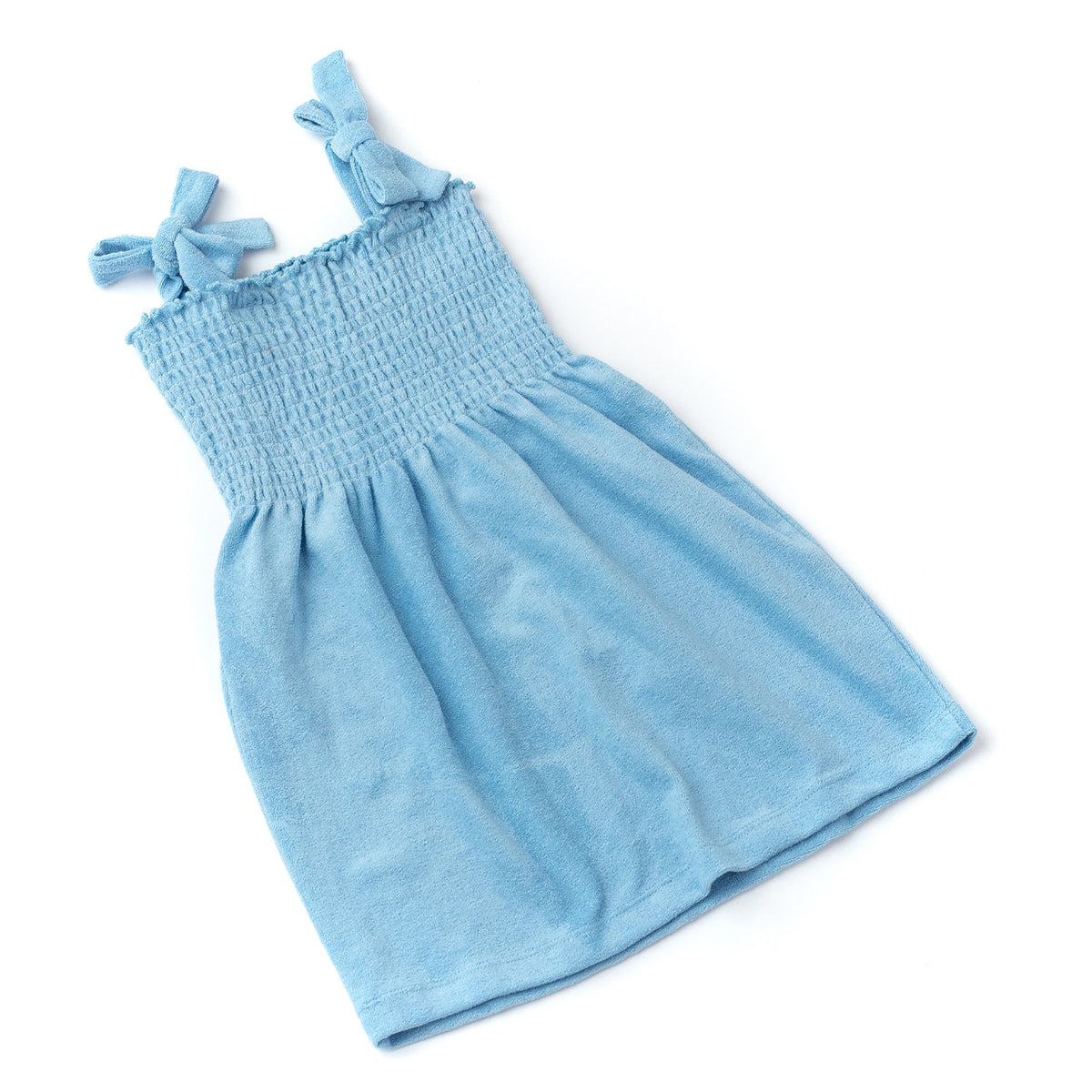 Detail of Blue Terry Girls Smocked Tank Dress 3-14