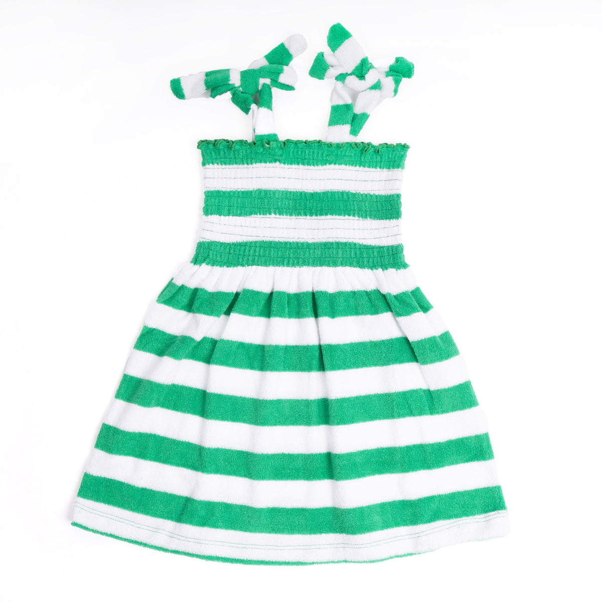 Shade Critters Green Stripe Girls Terry Smocked Tie Top Dress 3t-14