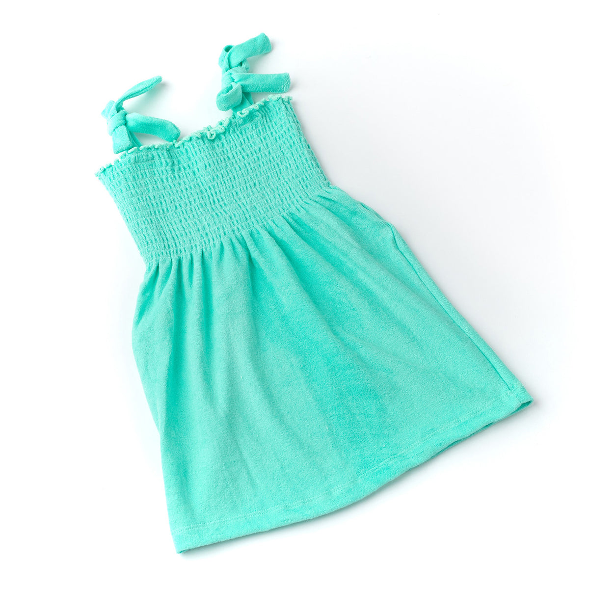 Detail of Mint Terry Girls Smocked Tank Dress 3-14