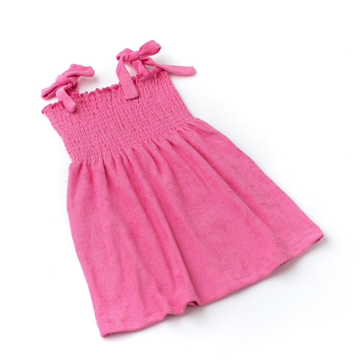 Detail of Hot Pink Terry Girls Smocked Tank Dress 3-14