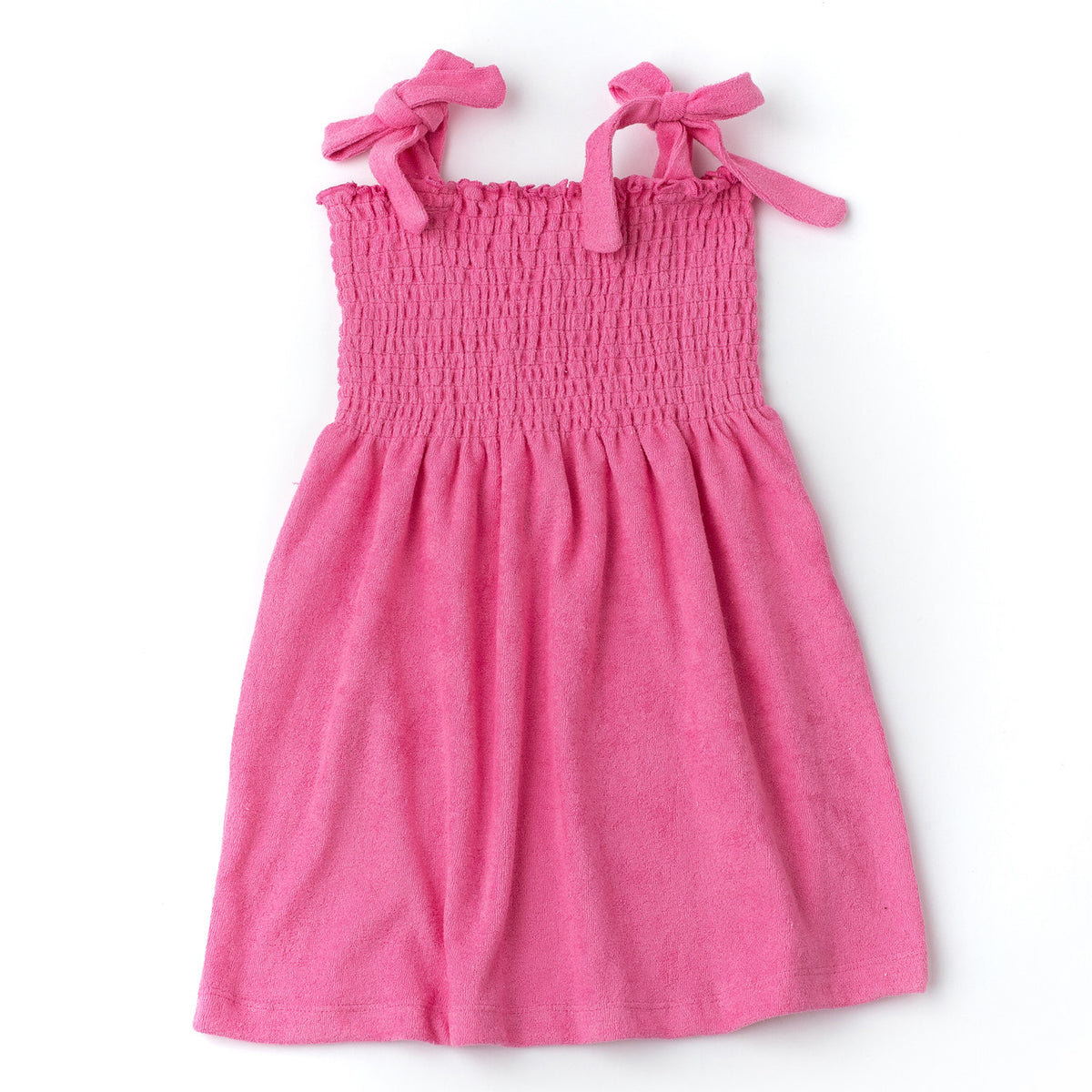 Shade Critters Hot Pink Terry Girls Smocked Tank Dress 3-14