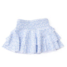 Girls coastal floral smocked ruffle skirt with tiered detail and comfortable fit, stylish kids swim cover up.