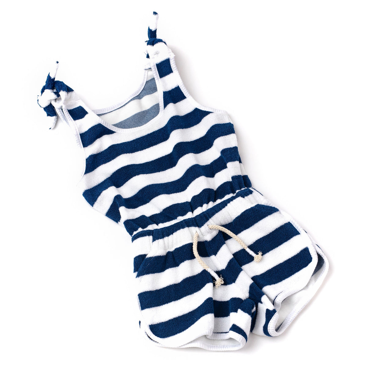 Detail of Navy Stripe Terry Girls Active Romper 3-14