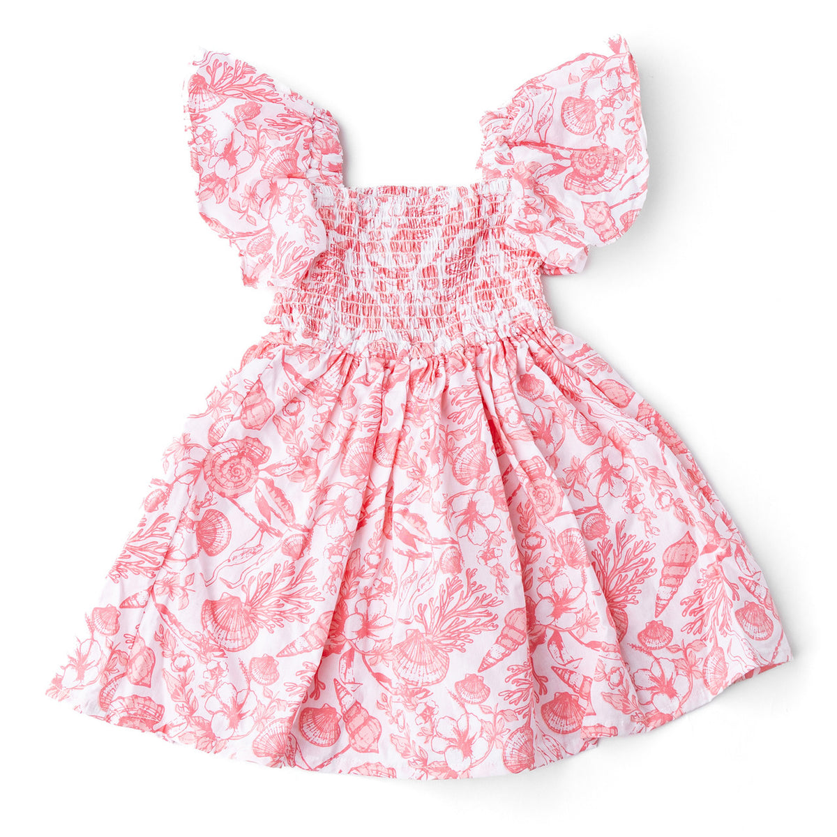 Shade Critters Seaside Toile Girls Cotton Smocked Dress 3t-14