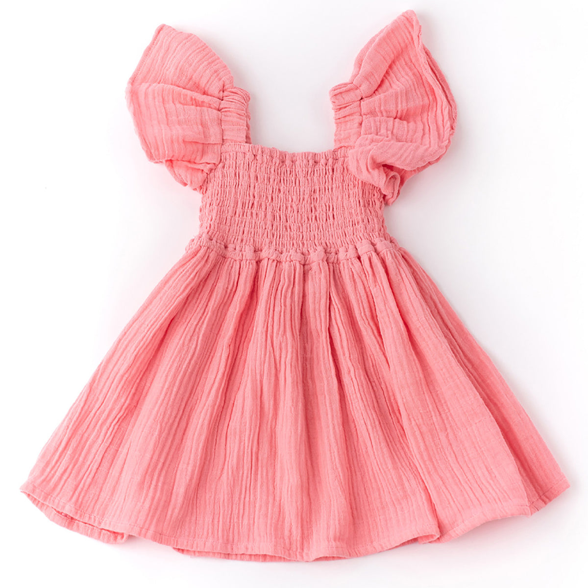 Shade Critters Coral Gauze Girls Smocked Flutter Sleeve Dress 3-14