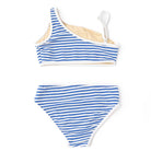 Girls striped ribbed one shoulder two piece swimsuit with comfortable stretch fit and modern design, stylish kids swimwear.