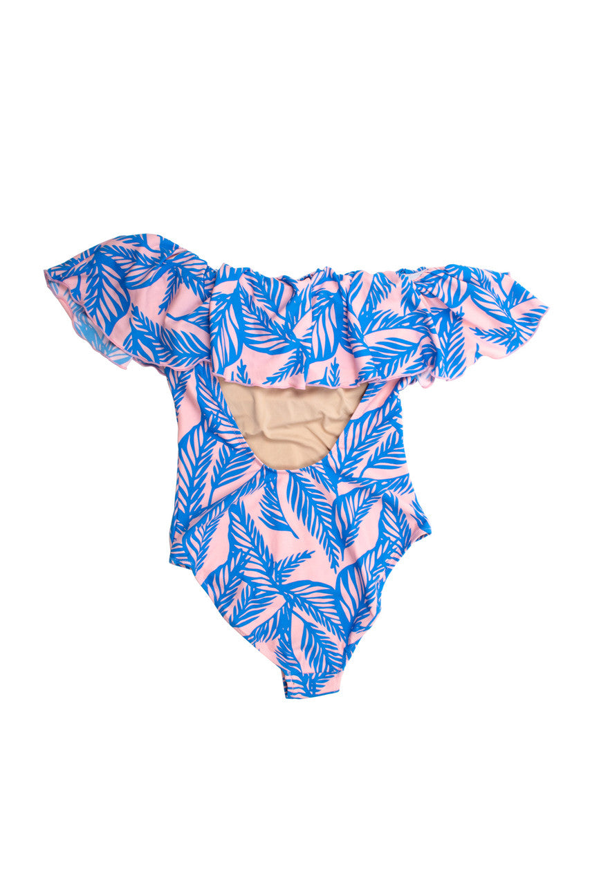 pic of Women's Off the Shoulder One Piece - Blue Palm Reader