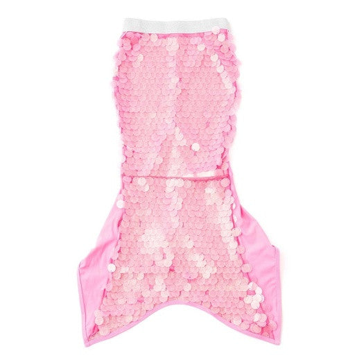 Shade Critters Girls pink paillette mermaid tail cover up with shimmering sequin front.