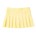 Front View: A front view of the Butter Yellow Girls Pleated Active Skirt by Shade Critters, showing the crisp pleats and smooth butter-yellow fabric.
