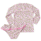 Back view of the Shade Critters Blushing Blooms Girls Rashguard Swim Set highlighting the zipper detail and the matching floral pattern.