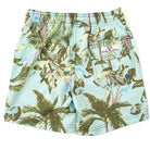 Back view of Mint Tropics boys swim trunks featuring drainage pocket and elastic waistband.